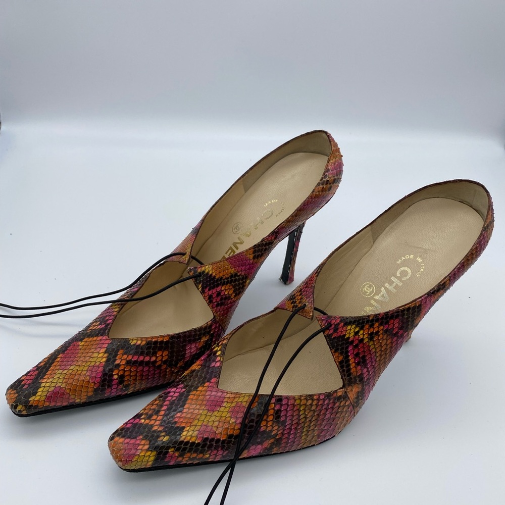 Chanel Multicolored Python Tie Up Shoes - image 3